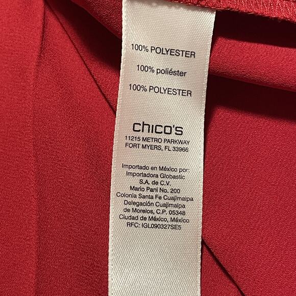 Chicos Shirt Womens 2 Red Pleated Back Tunic Button Front Long Sleeve Blouse - Picture 4 of 9